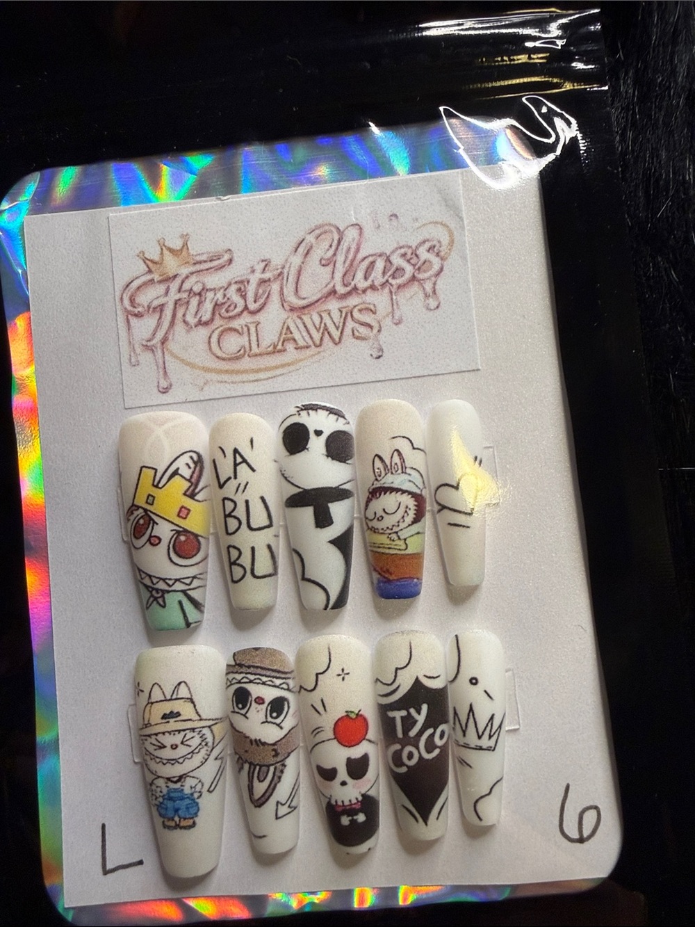 First Class Claws White Graphic Labubu Press-On Nails - Cute Character Set